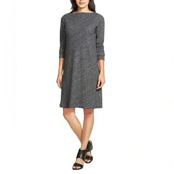 Eileen Fisher Dresses & Skirts - Eileen Fisher Cotton-Wool Bateau Neck Knit Shift Dress Charcoal NWT